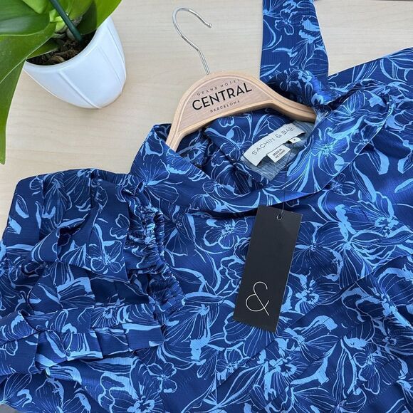 Sachin & Babi Dress Womens 2 Brielle Floral Print Tiered Tie Neck Satin Midi - Picture 14 of 16